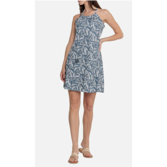 NWT Eddie Bauer Women L Sleeveless Harmony Dress Ombre Blue Simple Palm C6 - Picture 1 of 11